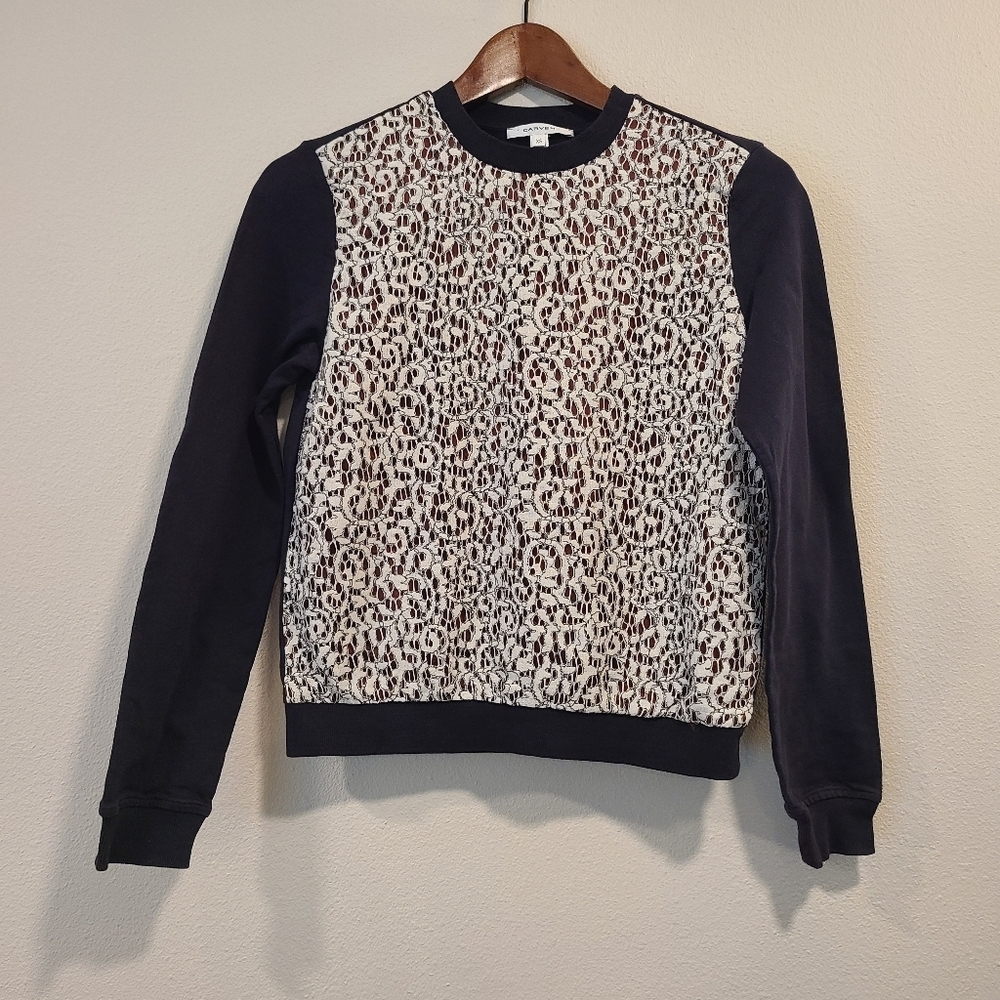 Carven Lace Front Black Sweatshirt